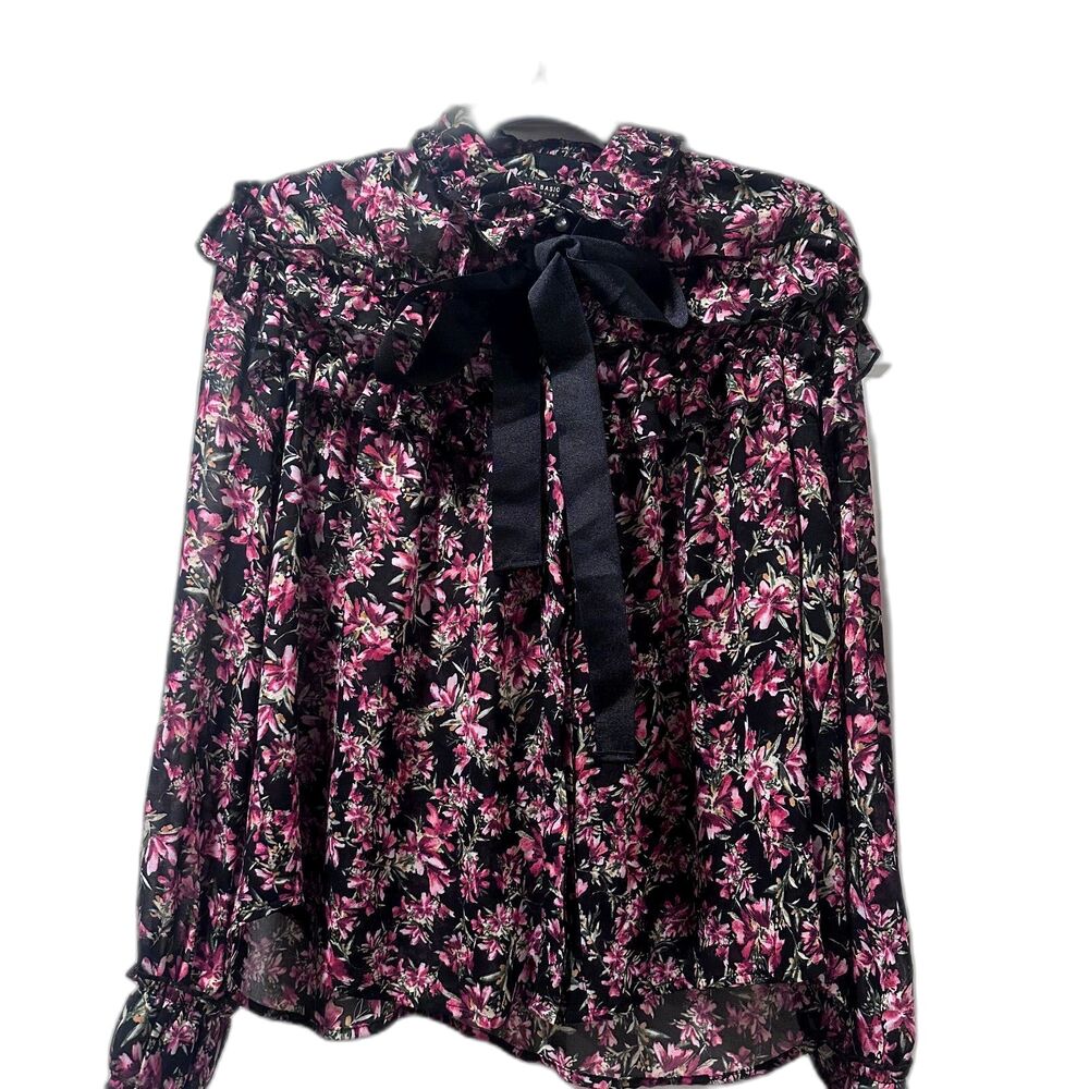 Zara Floral Blouse with Bow and Pearl Detailing